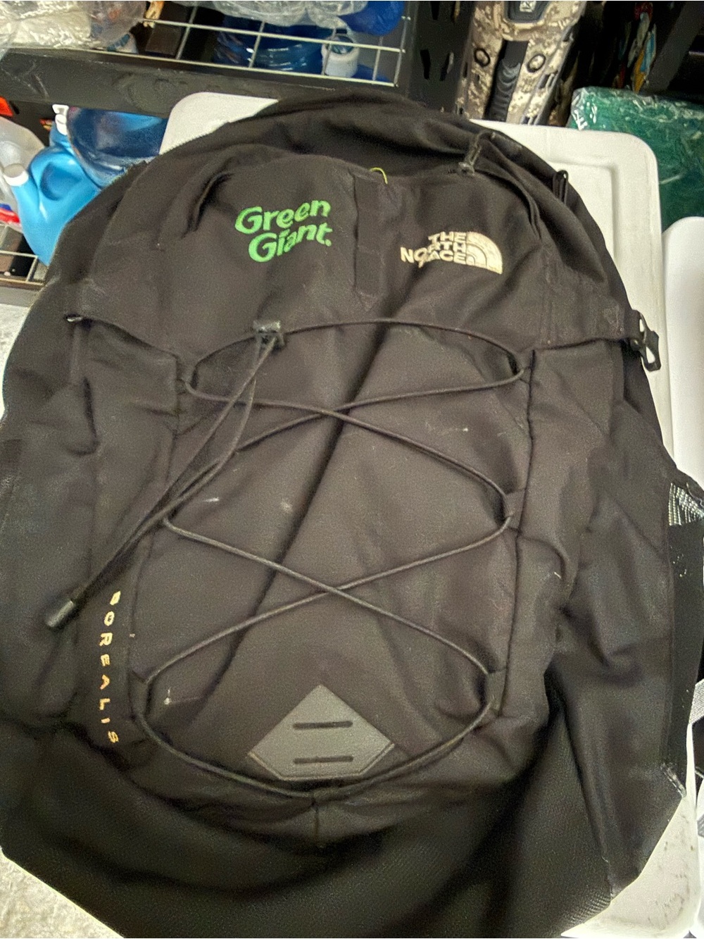 The North Face Black Backpack with Green Giant Logo